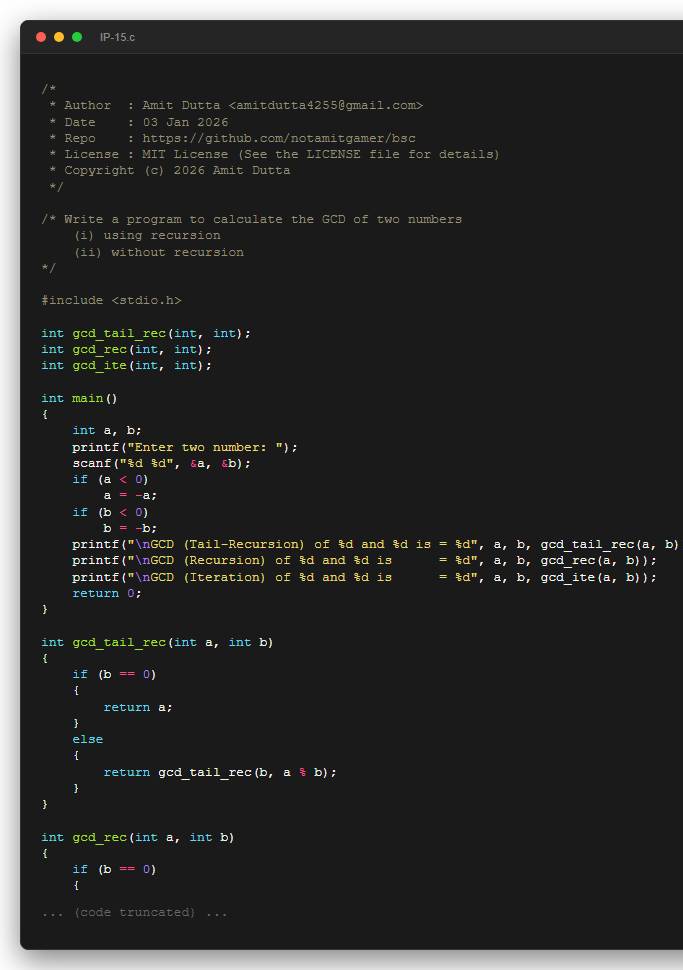 Write a program to calculate the GCD of two numbers (i) using recursion (ii) without recursion